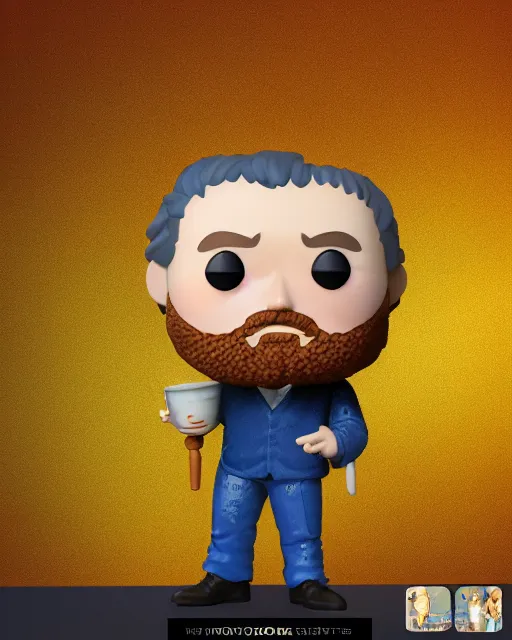 Image similar to full body 3d render of vincent van Gogh as a funko pop, studio lighting, white background, blender, trending on artstation, 8k, highly detailed