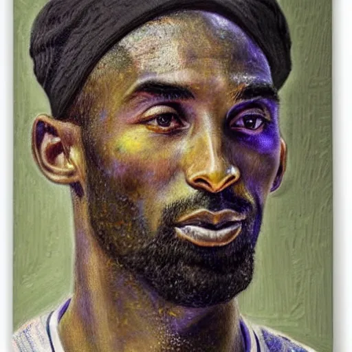 Image similar to portrait of kobe bryant with detailed, textured skin and piercing eyes, by nikolay makovsky