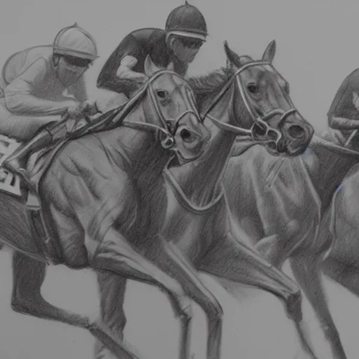 Prompt: horse racing concept art, pencil sketch