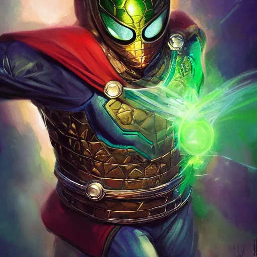 Image similar to Mysterio from Marvel Cinematic Universe, by Stanley Artgerm Lau, WLOP, Rossdraws, James Jean, Andrei Riabovitchev, Marc Simonetti, Yoshitaka Amano, ArtStation, CGSociety,