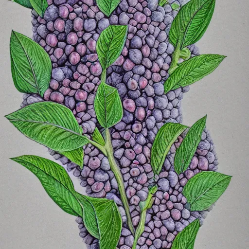 Image similar to botanical drawing of bilberry bush. detailed art. color. rustic. nordic. trending on artstation. detailed. shrub. nature. artistic.