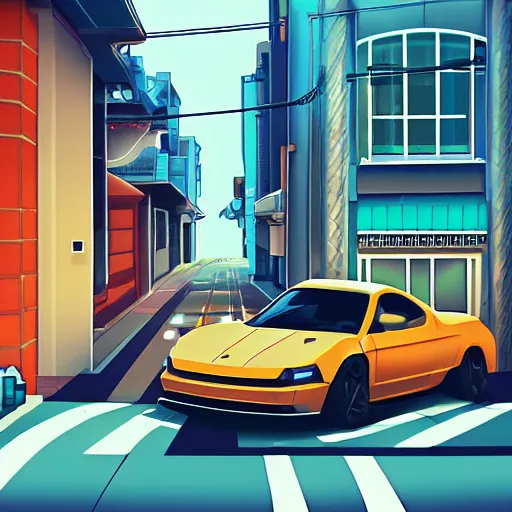 Prompt: a beautiful pixel art of a sport car parked in a street of Tokyo, sunset, trending on Artstation