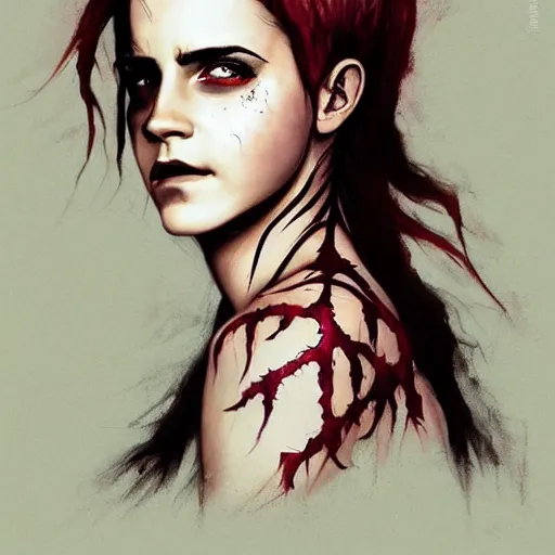 Prompt: emma watson as poison ivy. dark colors. menacing. haunting. frightening. trending on artstation. award winning. artgem. greg rutkowski. beksinski. extremely detailed. 4 k