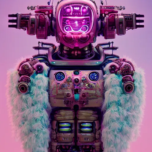 Prompt: a fluffy cyberpunk robot fractal:: by Martine Johanna and Simon Stålenhag and Chie Yoshii and Casey Weldon and Guillermo del toro :: ornate, dynamic, particulate, pastel colors, intricate, elegant, highly detailed, centered, artstation, smooth, sharp focus, octane render, 3d