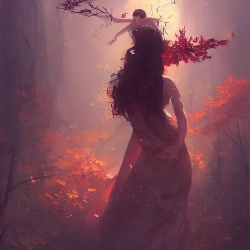 Prompt: beautiful autumn fairy by greg rutkowski, fantasy, realism, trending on artstation