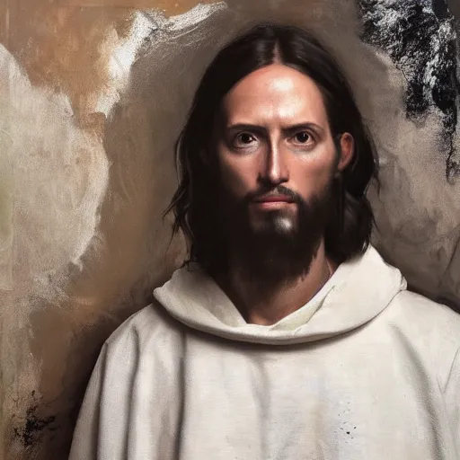 Image similar to a full body portrait of modern day jesus wearing cream yeezy menswear collection by nicola samori, hat and hoodie, detailed, oil painting, hyper realistic, 8 k, yeezy collection