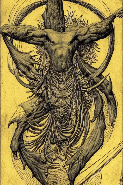 Image similar to occult diagram of a happy salmon!! in the style of wayne barlowe, gustav moreau, goward,  Gaston Bussiere and roberto ferri, santiago caruso, ((jose gabriel alegria sabogal)), composition by austin osman spare!