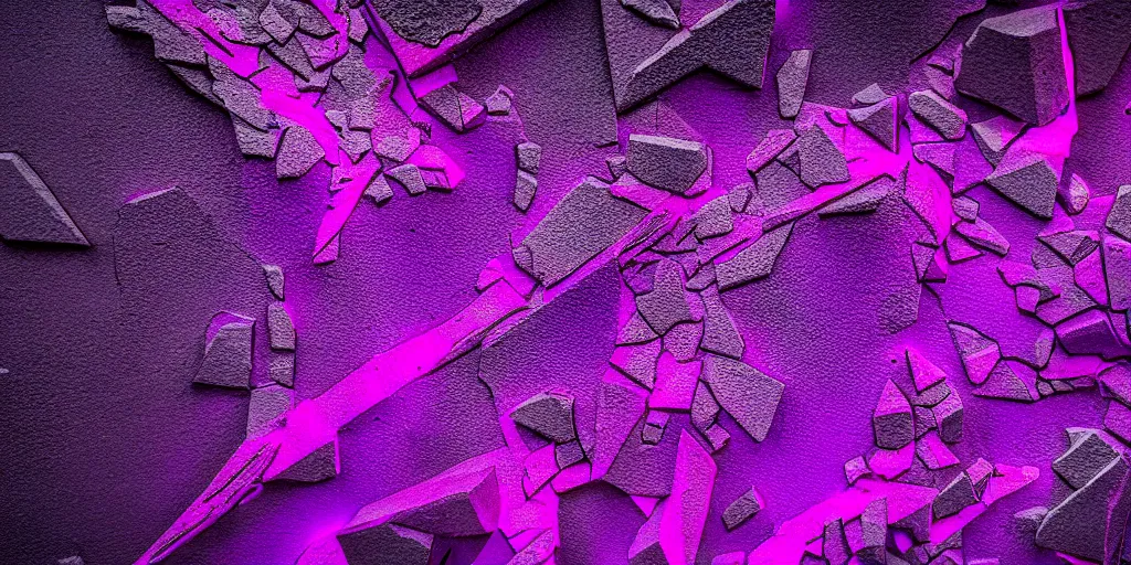 Image similar to 3D statue!!!, purple shattered paint!, glowing lava!!!, conglomerate!, slush!!, organized composition!, abstract!, black backdrop!, 4k!, award-winning photo!!!!