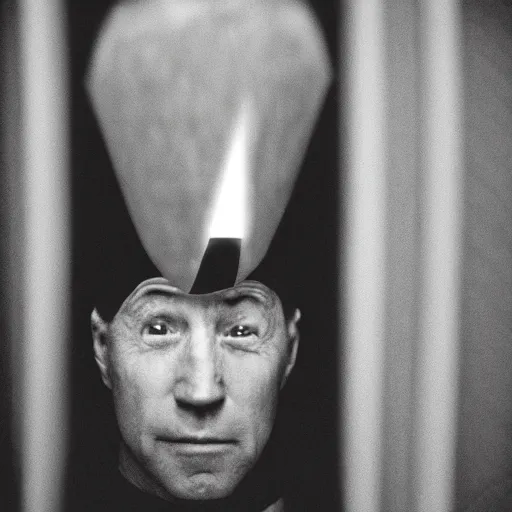 Prompt: conehead joe biden self portrait, analog photography