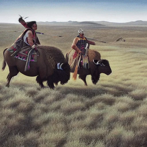 Image similar to cheyenne tribal men hunt for bison on hills of south dakota by mary jane ansell