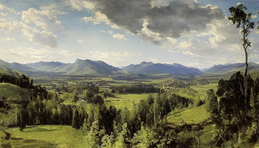 Prompt: a beautiful hill valley by eugene von guerard, ivan shishkin, john singer sargent