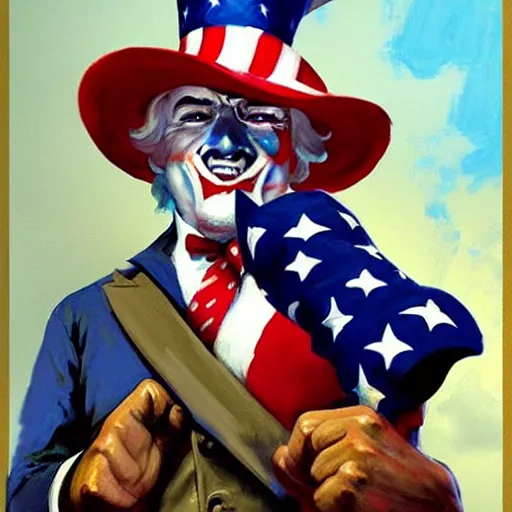 Image similar to greg manchess painting of a propganda poster of uncle sam saying glory to america, painting, trending on artstation, by huang guangjian and gil elvgren and sachin teng