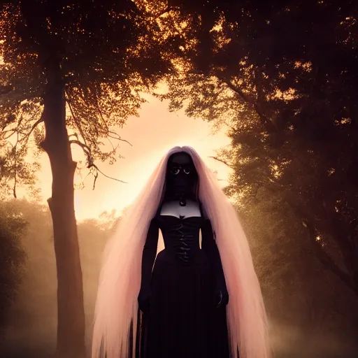 Image similar to photographic portrait of a stunningly beautiful goth scary eerie ghost female in soft dreamy light at sunset, contemporary fashion shoot, by edward robert hughes, annie leibovitz and steve mccurry, david lazar, jimmy nelsson, breathtaking, 8 k resolution, extremely detailed, establishing shot, artistic, hyperrealistic, perfect face, octane render