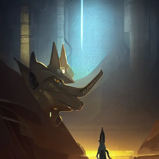 Image similar to cybernetic anubis egyptian wolf made of steel and gold in light armor, by ian pesty and alena aenami and makoto shinkai, concept art, matte painting, washed colors,