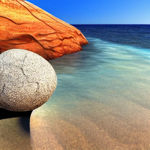 Image similar to a beautiful rock on the beach, global illumination ray tracing hdr