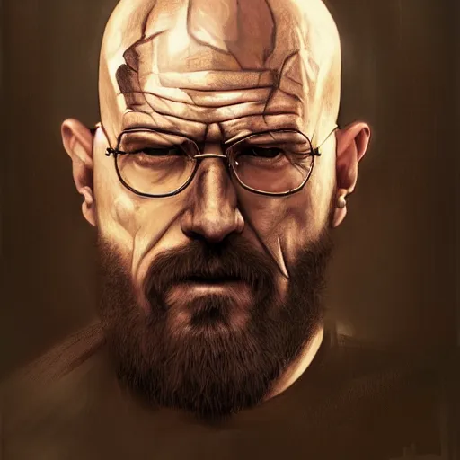 Image similar to Heisenberg as Kratos, highly detailed, digital painting, artstation, concept art, smooth, sharp focus, illustration, ArtStation, art by artgerm and greg rutkowski and alphonse mucha and J. C. Leyendecker and Edmund Blair Leighton and Katsuhiro Otomo and Geof Darrow and Phil hale and Ashley wood and Ilya repin and Charlie Bowater
