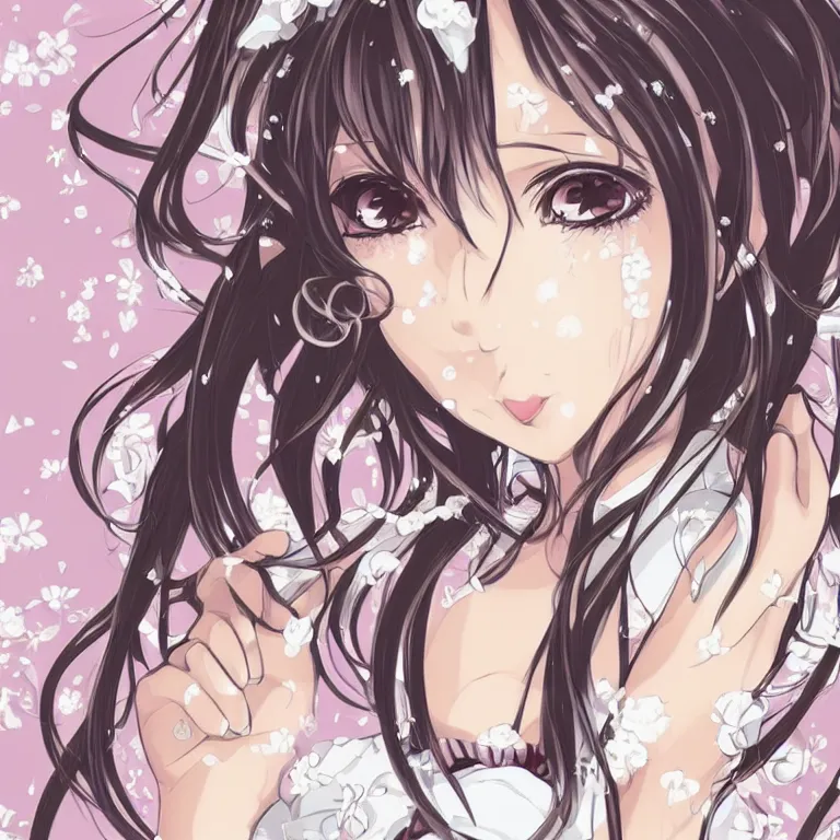 Prompt: beautiful illustration of anime maid, stunning and rich detail, pretty face and eyes