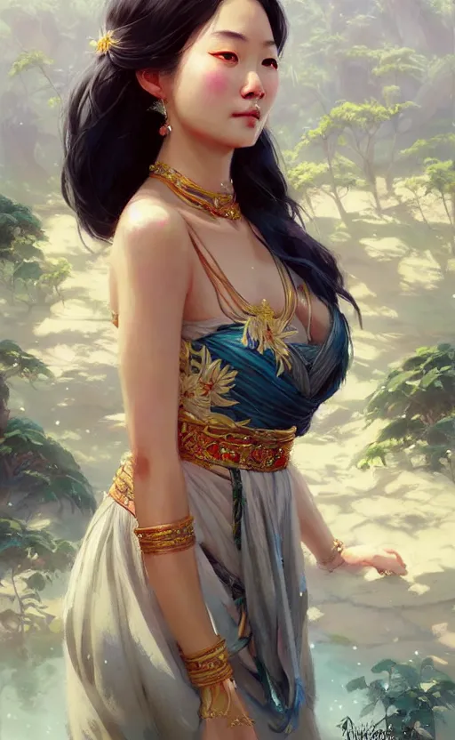 Image similar to a beautiful taiwan goddess with sundress with jewelry | | winter, realistic shaded, unpleasant face, good looking, fine details, realistic shaded lighting poster by greg rutkowski, magali villeneuve, artgerm, jeremy lipkin and michael garmash and macoto takahashi