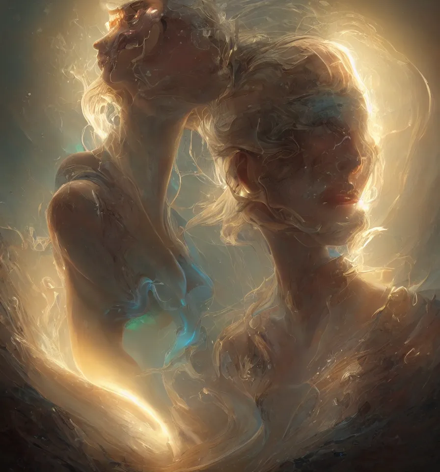 Prompt: a frontal face portrait of transparent and beautiful elegant elemental entity dissolving in to light, backlit, incredible lighting, strong rim light, highly detailed, god rays, digital painting, HDRI, by Alvaro Castagnet, Peter Mohrbacher and Dan Mumford, vivid colors, high contrast, 8k resolution, intricate, photorealistic, smooth