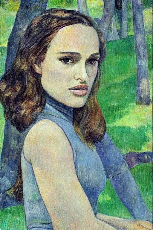 Image similar to “ young natalie portman drawn by paul gauguin ”