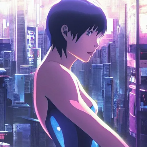 Prompt: “ghost in the shell, by Makoto Shinkai”