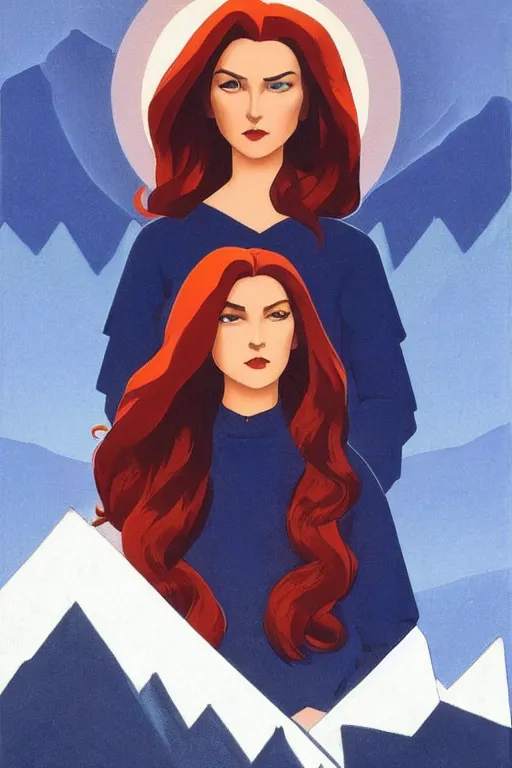 Image similar to black widow ( natasha romanova ) on mountains, marvel, artwork by nicholas roerich,