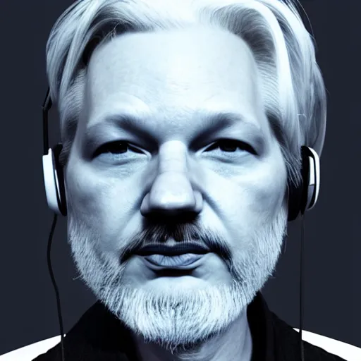 Prompt: hipster Julian Assange wearing headset at computer epic action cinematic, 4k, hyper realistic, super detailed, golden ratio, symmetrical face, highly detailed professional photo, centered, rim lights, vray caustics