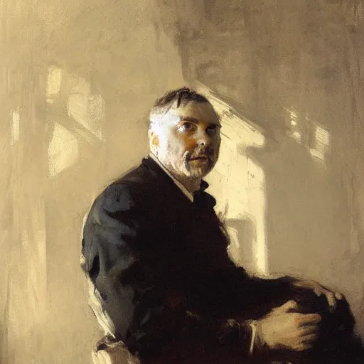 Image similar to portrait of moff gideon, by jeremy mann, anders zorn.