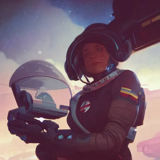 Prompt: A female spaceship pilot in a cockpit, retro sci-fi, digital painting, detailed, artstation, Krenz Cushart, Greg Rutkowski, Alphonse Mucha, Artgerm