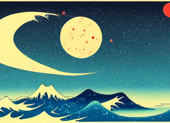 Image similar to a minimalistic ukiyo - e galaxy, artstation, 4 k