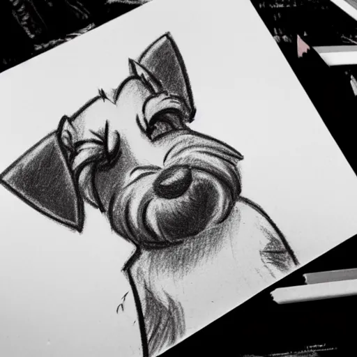 Image similar to milt kahl pencil sketch of happy mini schnauzer