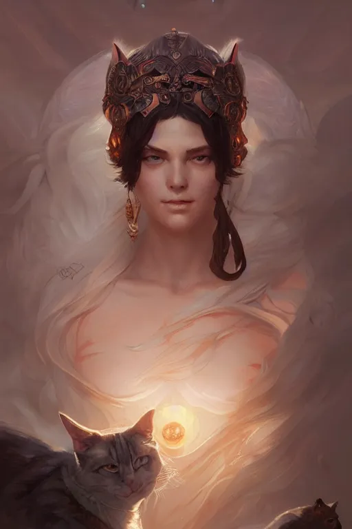 Image similar to goddess of the cats, highly detailed, digital painting, artstation, concept art, smooth, sharp focus, illustration, unreal engine 5, 8 k, art by artgerm and greg rutkowski and edgar maxence