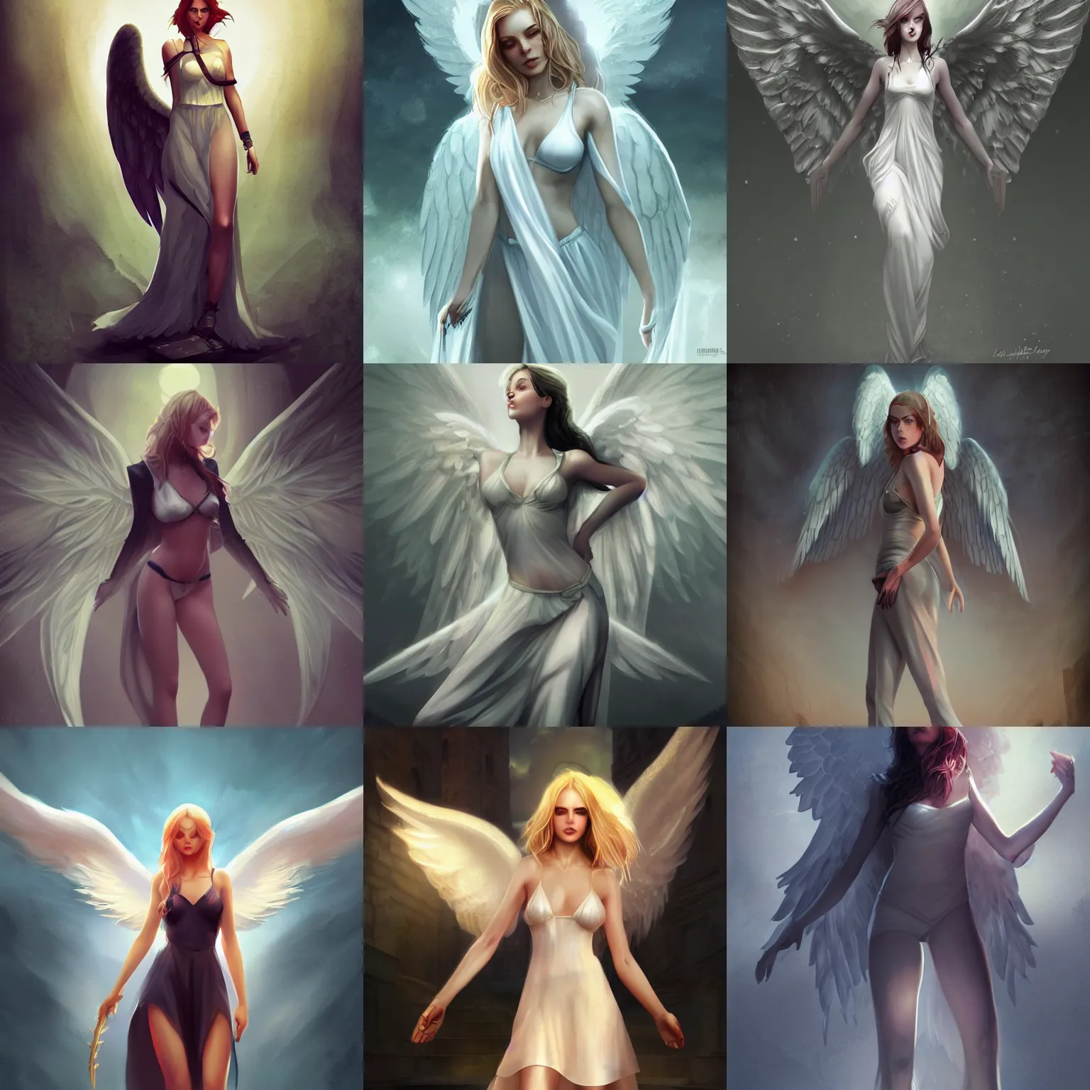 Prompt: a full body beautiful charlie bowater render of an angel in a holy city