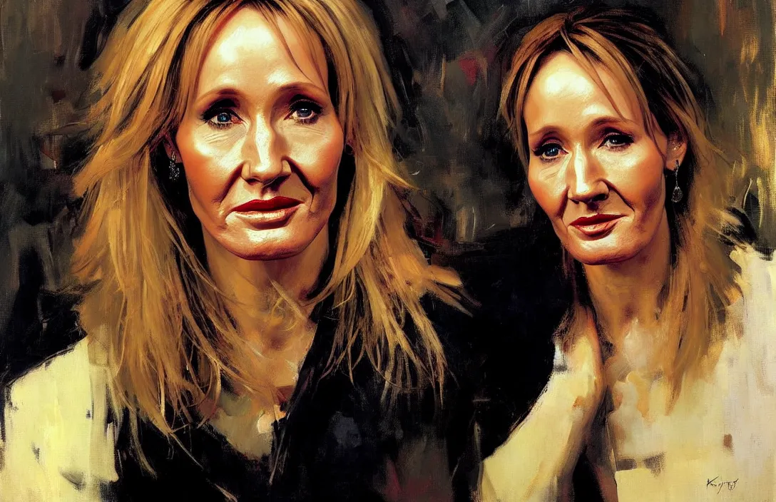 Prompt: portrait of jk rowling!!!!!!!!!!!!!!!!!!!!!!!!!!!, detailed face, detailed painting, epic lighting, by ilya repin, phil hale and kent williams