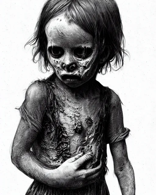 Image similar to creepy child, hopelessness, staring out, black and white, victorian, poor, ultra realistic, concept art, intricate details, horror, cinematic, highly detailed