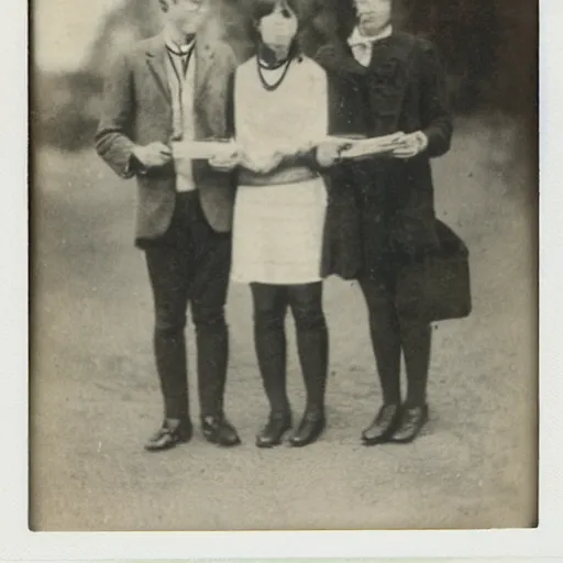 Image similar to Polaroid photograph of stylish college students, taken in 1922