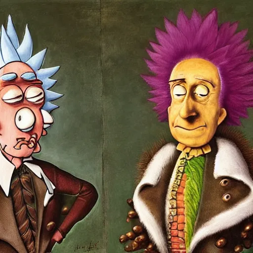 Image similar to a portrait of rick sanchez and morty smith by giuseppe arcimboldo