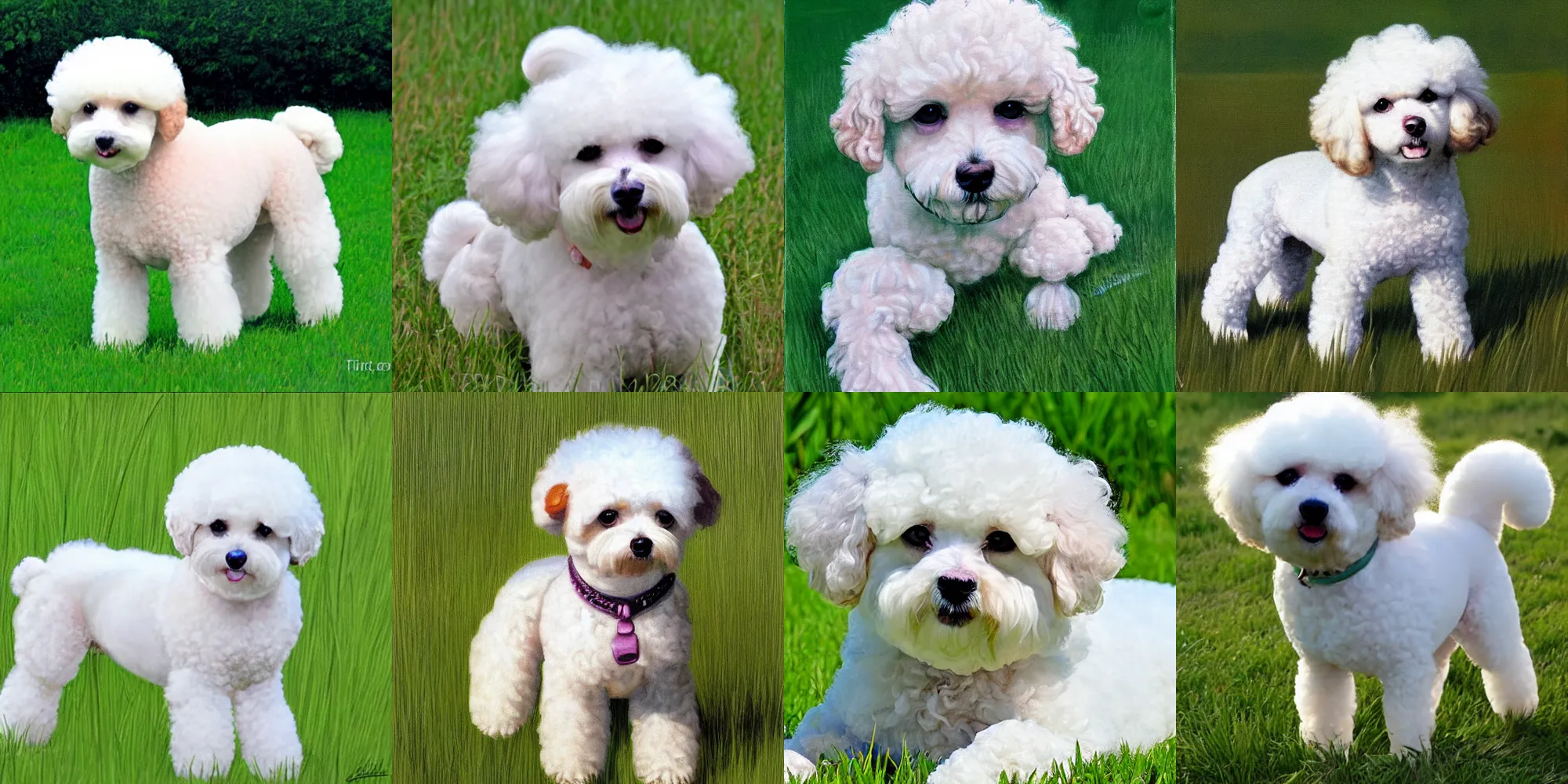 Prompt: bichon poodle mix, grass, high quality, realism