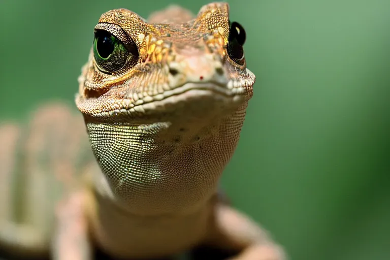 Image similar to photo of a lizard looking suspiciously at the camera with a smirk on its face, among us