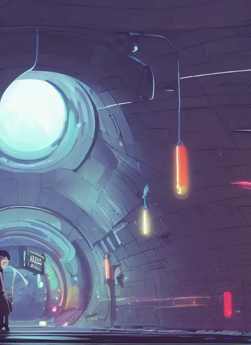 Image similar to underground futuristic tunnel, nuclear powered, detailed, futuristic, cory loftis, james gilleard, atey ghailan, makoto shinkai, goro fujita, studio ghibli, rim light, exquisite lighting, clear focus, very coherent, plain background