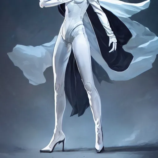 Prompt: full body portrait of a character in sleek clothes, in a futuristic flowing white tailcoat, wearing a white insectoid mask with many lenses for eyes, many eyes, dramatic lighting, illustration by Greg rutkowski, yoji shinkawa, 4k, digital art, concept art, trending on artstation