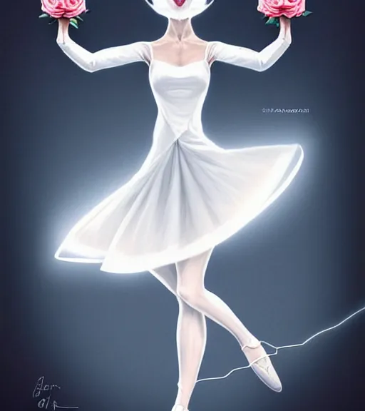 Prompt: symmetry!! anthropomorphic cat ballerina in a white dress holding rose, solid cube of light, hard edges, intricate, elegant, highly detailed, digital painting, artstation, concept art, smooth, sharp focus, illustration, dreamlike, art by artgerm