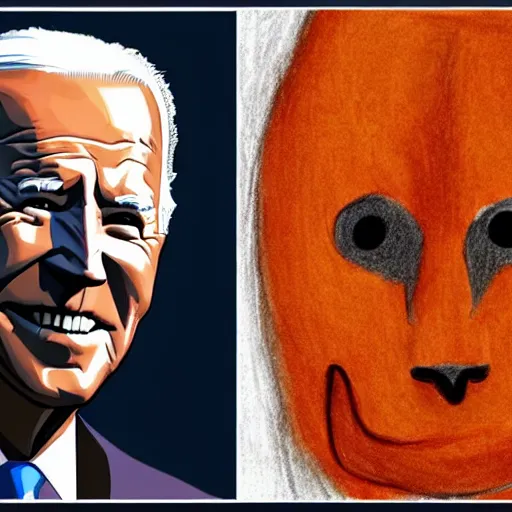 Image similar to drawing, Joe Biden dressed as a dinosaur, open-faced drawing, Joe Biden dressed as a dinosaur, open-faced