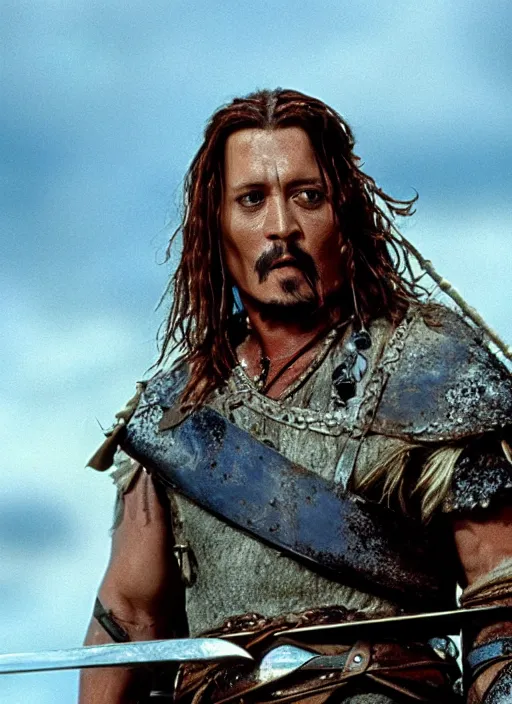 Prompt: film still of Johnny Depp as William Wallace in Braveheart, 4k