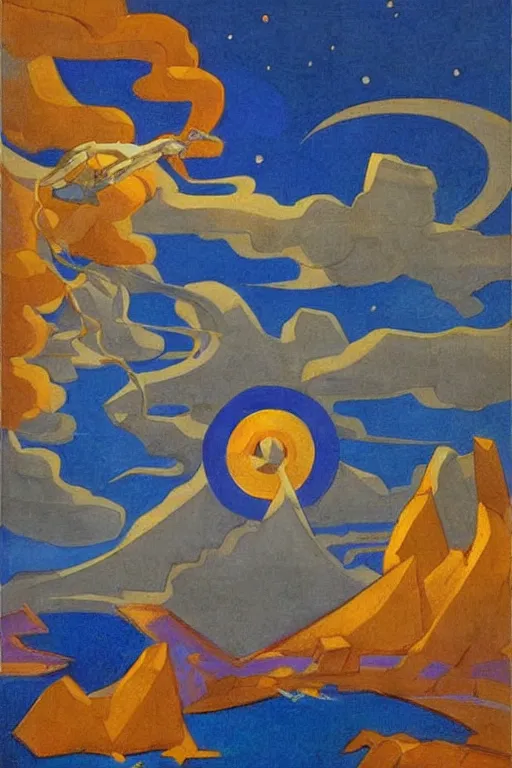 Image similar to thor, marvel, artwork by nicholas roerich,