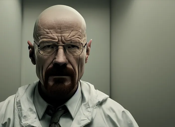 Image similar to walter white in the movie venom, ultra realistic 4 k unreal engine very cinematic render with ray tracing bloom ambient occlusion strong reflections depth of field fog
