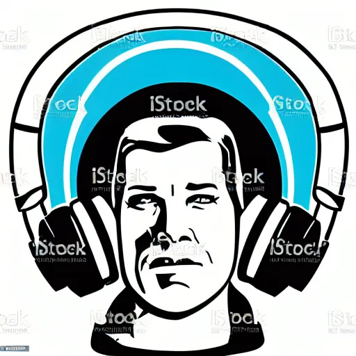 Image similar to a Star-Trek-Captain-Kirk, svg sticker, vector art, wearing headphones, jamming to music