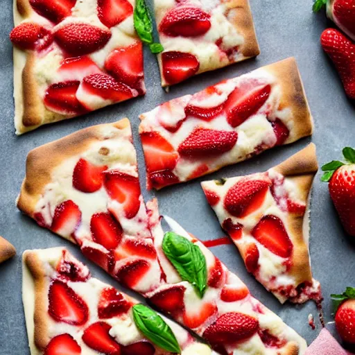 Prompt: cookbook photo of strawberry pizza