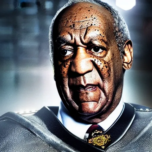 Prompt: Photo portrait of Bill Cosby as 'Crusader-Patriot-Knight'!! in Gears of War, splash art, movie still, detailed face, photorealistic facial features, cinematic lighting, dramatic, octane render, long lens, shallow depth of field, bokeh, anamorphic lens flare, 8k, hyper detailed, 35mm film grain