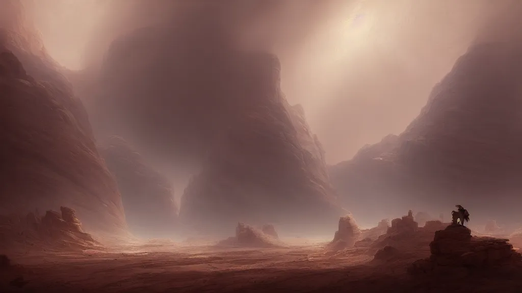 Prompt: canyons of mars during a sandstorm. andreas achenbach, artgerm, mikko lagerstedt, zack snyder 3 8 4 0 x 2 1 6 0